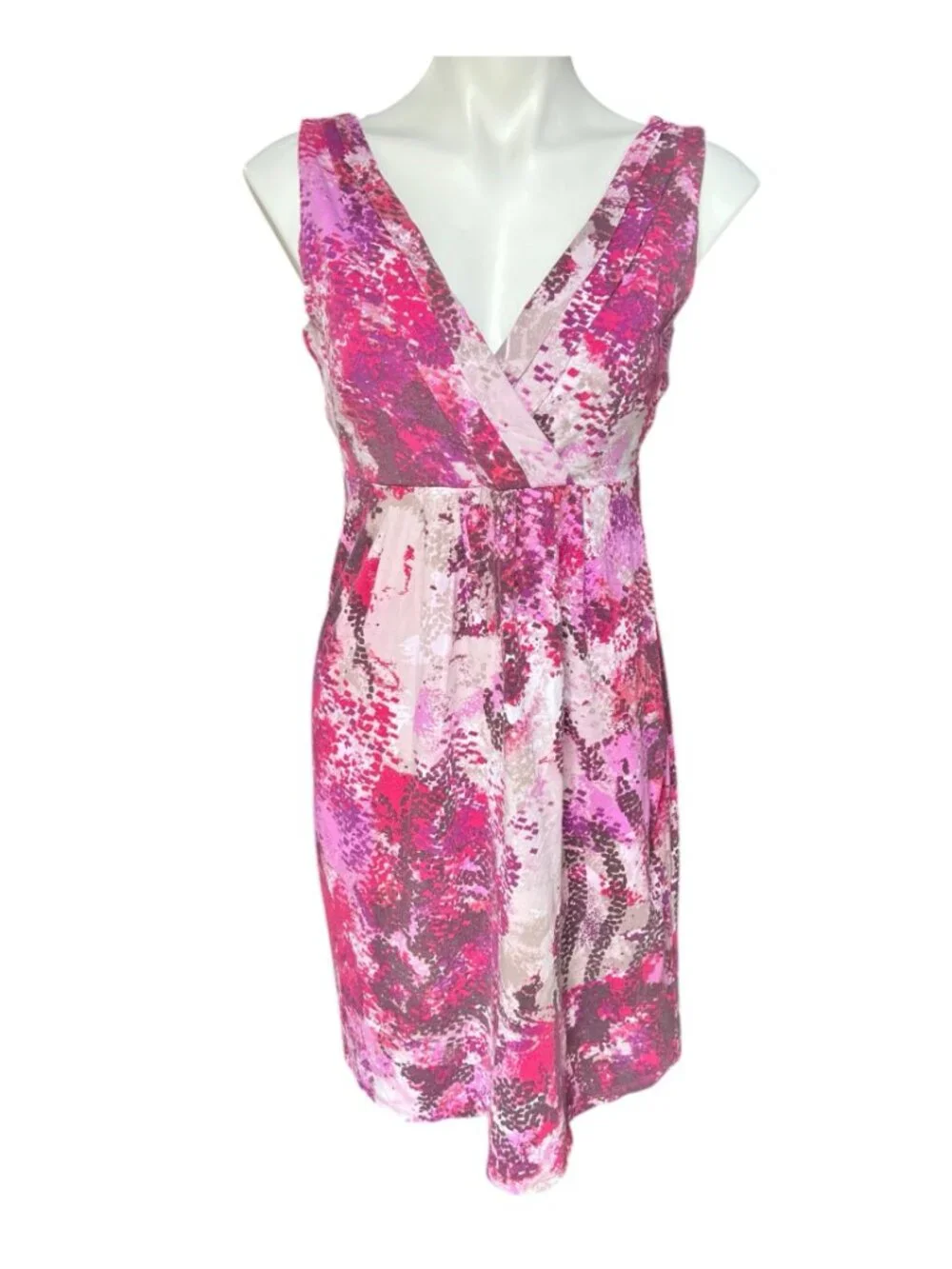 Ann Taylor Womens Dress Size M Pinks Magenta Sleeveless V-Neck Cotton Knit Dress - Picture 2 of 11
